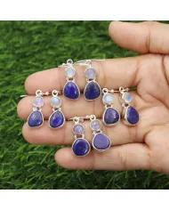 925 Sterling Silver Lapis Lazuli Moonstone Dangle Earrings for Her