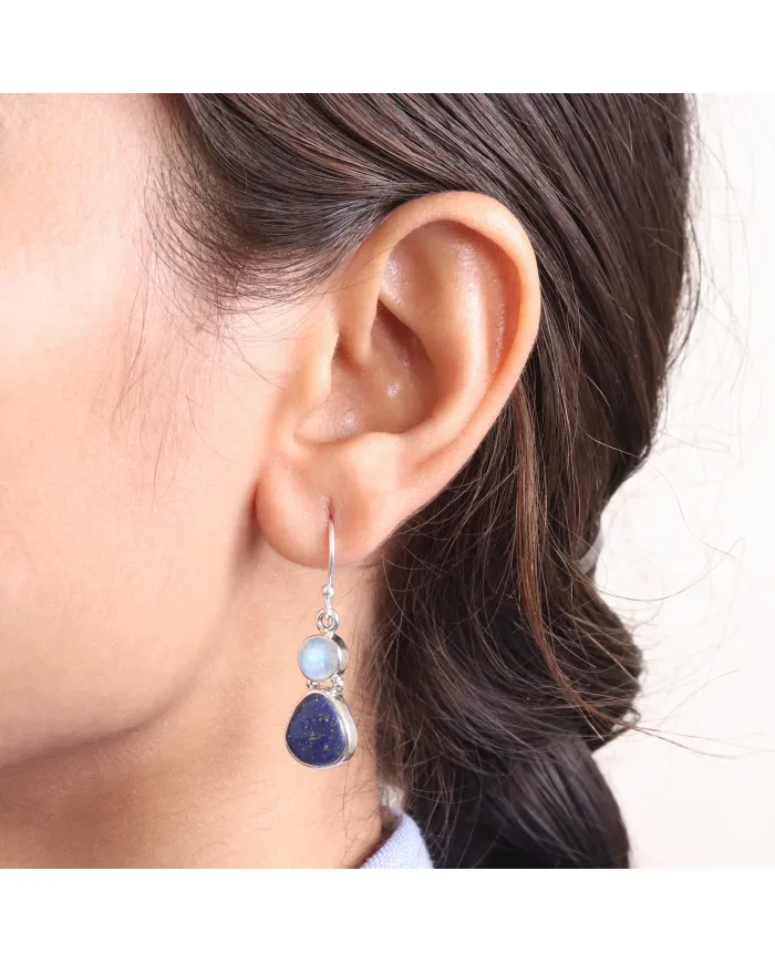 925 Sterling Silver Lapis Lazuli Moonstone Dangle Earrings for Her