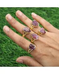 Raw Garnet Ring – Gold Plated 925 Silver Handmade Versatile Jewelry