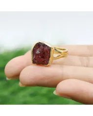 Raw Garnet Ring – Gold Plated 925 Silver Handmade Versatile Jewelry