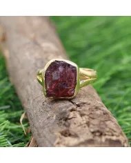 Raw Garnet Ring – Gold Plated 925 Silver Handmade Versatile Jewelry