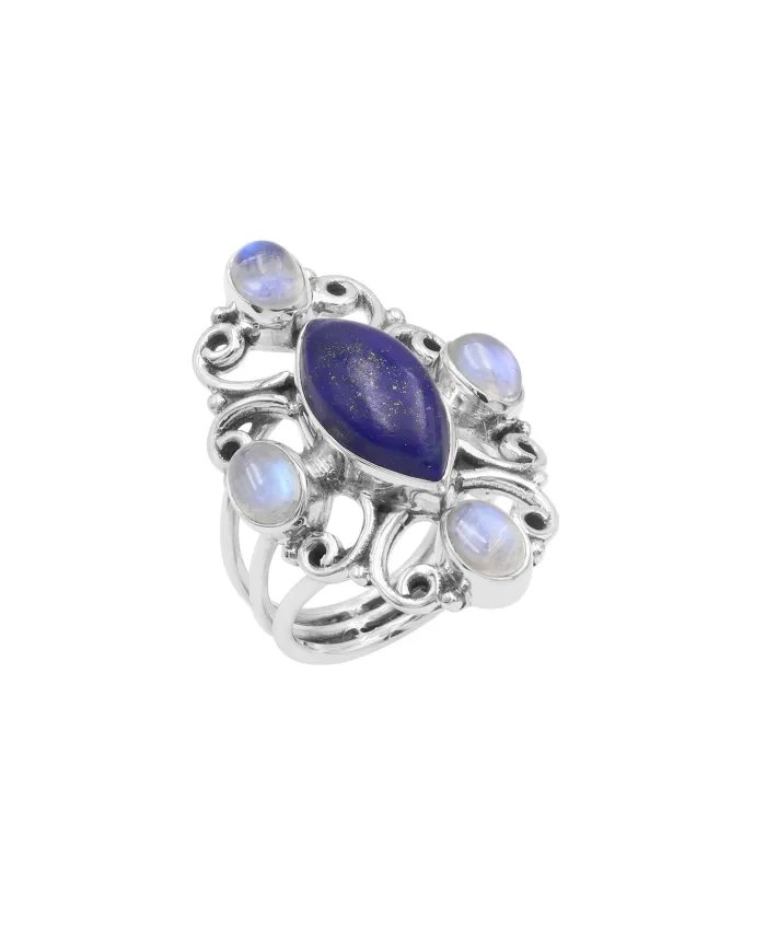 Lapis Lazuli Ring Moonstone Ring - Sterling Silver Ring Statement Dainty Ring Handmade Promise Ring