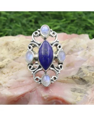 Lapis Lazuli Ring Moonstone Ring - Sterling Silver Ring Statement Dainty Ring Handmade Promise Ring