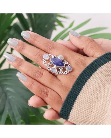 Lapis Lazuli Ring Moonstone Ring - Sterling Silver Ring Statement Dainty Ring Handmade Promise Ring