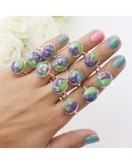 Natural Turquoise Ring - Sterling Silver Ring Green Purple Copper Turquoise Statement Ring Handmade Ring for Women