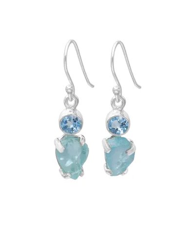 Apatite Earrings & Swiss Blue Topaz Earrings - Sterling Silver Dangle Earrings Handcrafted Earrings for Her