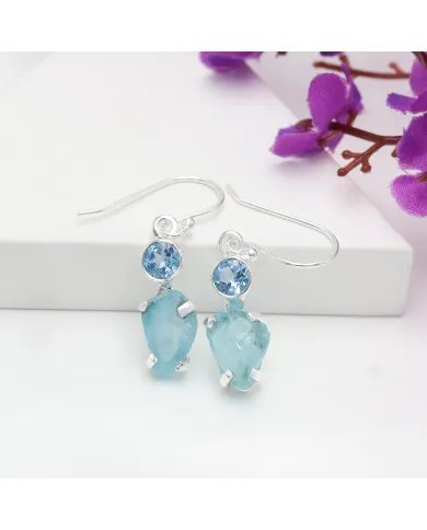 Apatite Earrings & Swiss Blue Topaz Earrings - Sterling Silver Dangle Earrings Handcrafted Earrings for Her