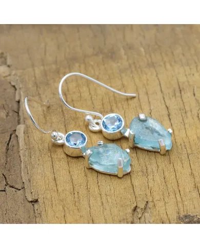 Apatite Earrings & Swiss Blue Topaz Earrings - Sterling Silver Dangle Earrings Handcrafted Earrings for Her