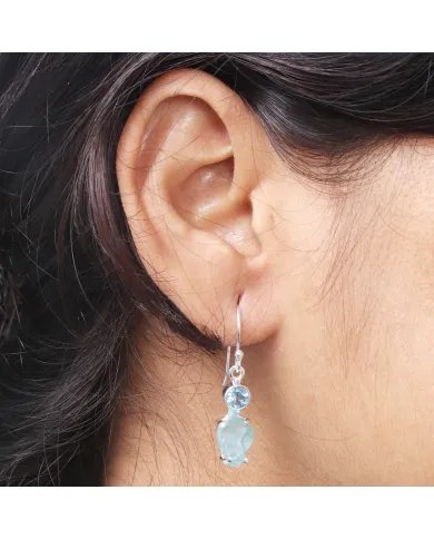 Apatite Earrings & Swiss Blue Topaz Earrings - Sterling Silver Dangle Earrings Handcrafted Earrings for Her