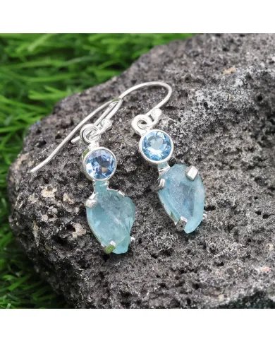 Apatite Earrings & Swiss Blue Topaz Earrings - Sterling Silver Dangle Earrings Handcrafted Earrings for Her