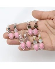 Pink Opal Earrings & Watermelon Tourmaline Earrings - Sterling Silver Dangle Drop Earrings Christmas Earrings for Women