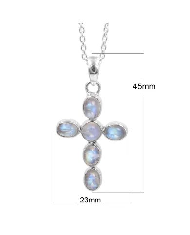 Rainbow Moonstone Cross Pendant - 925 Sterling Silver Religious Christian Handmade Jewelry