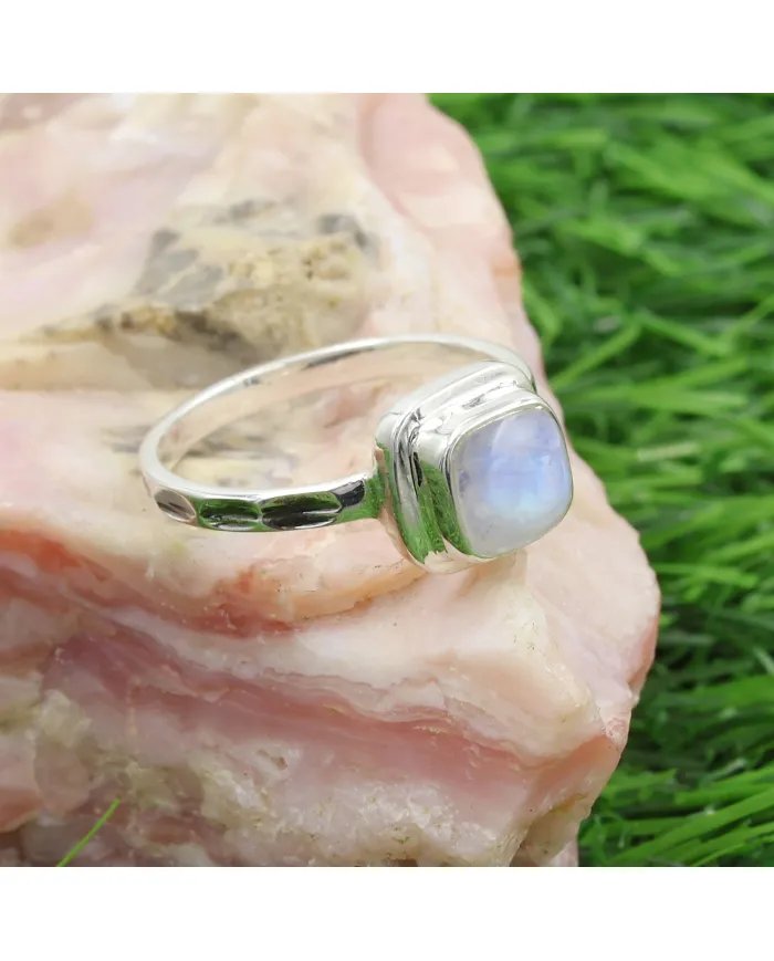 Natural Moonstone Ring - Sterling Silver Minimalist Ring Oxidized Handmade Ring Women's Ring