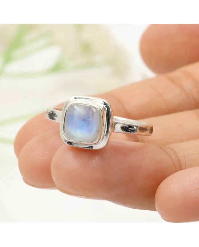 Natural Moonstone Ring - Sterling Silver Minimalist Ring Oxidized Handmade Ring Women's Ring