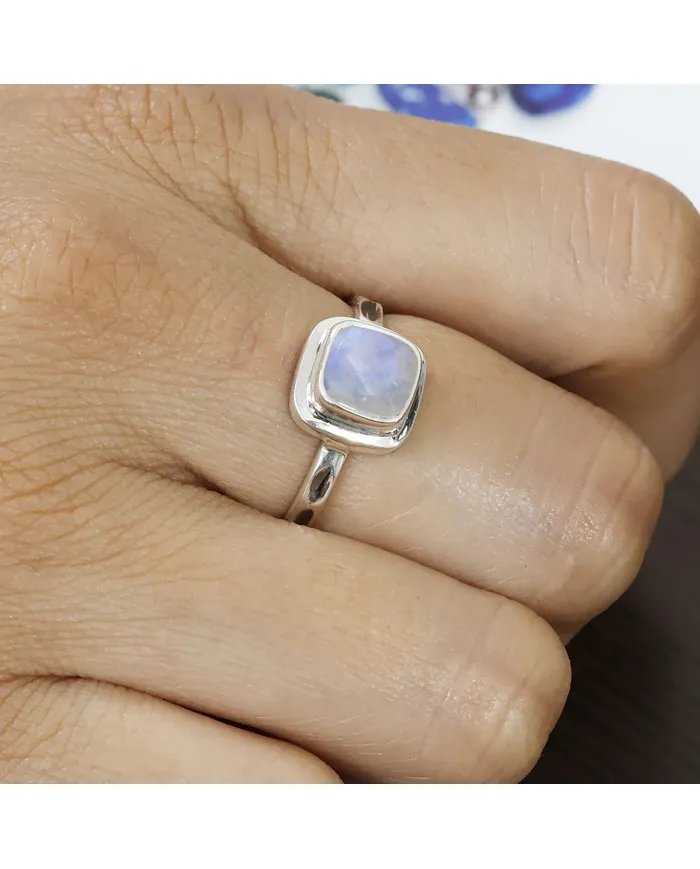 Natural Moonstone Ring - Sterling Silver Minimalist Ring Oxidized Handmade Ring Women's Ring