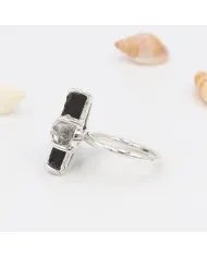 Tektite Ring & Herkimer Diamond Ring - Sterling Silver Ring Statement Ring Handmade Ring for Her