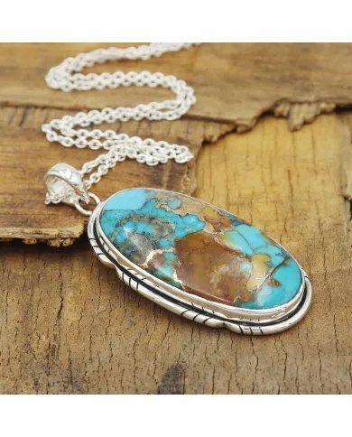 Natural Turquoise Pendant - Sterling Silver Boulder Turquoise Pendant Statement Pendant Handmade Pendant for Women