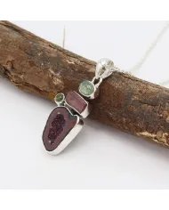 Natural Tabasco Geode & Tourmaline Pendant - Sterling Silver Pendant Handmade Pendant Unique Pendant