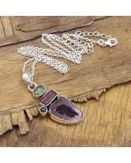 Natural Tabasco Geode & Tourmaline Pendant - Sterling Silver Pendant Handmade Pendant Unique Pendant