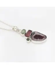 Natural Tabasco Geode & Tourmaline Pendant - Sterling Silver Pendant Handmade Pendant Unique Pendant