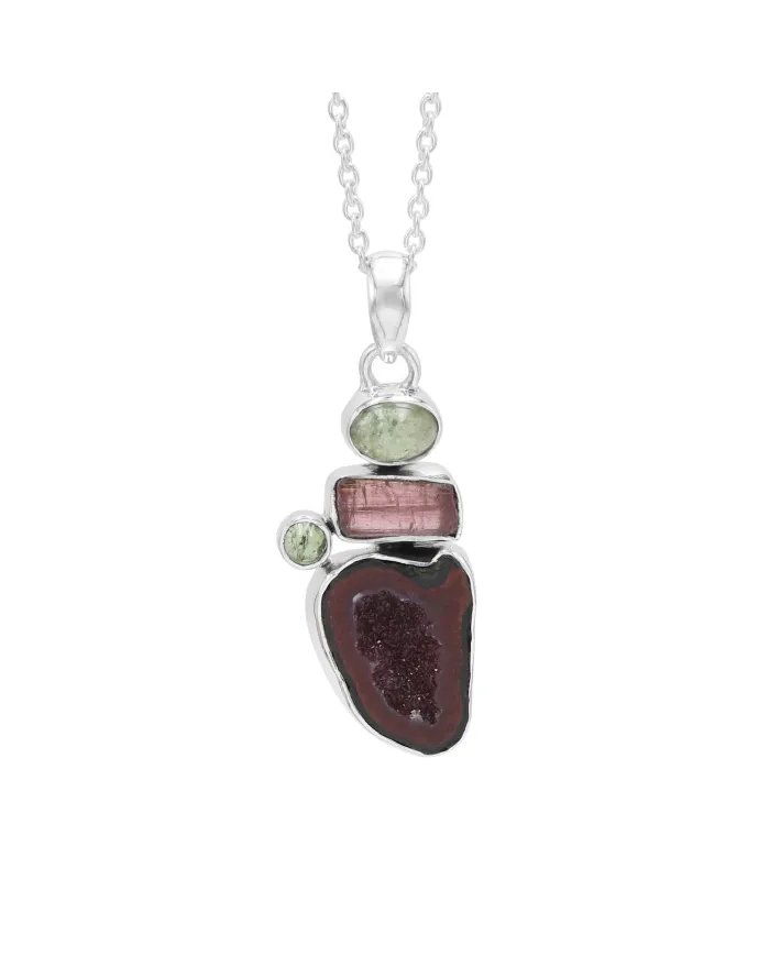 Natural Tabasco Geode & Tourmaline Pendant - Sterling Silver Pendant Handmade Pendant Unique Pendant