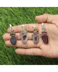 Natural Tabasco Geode & Tourmaline Pendant - Sterling Silver Pendant Handmade Pendant Unique Pendant