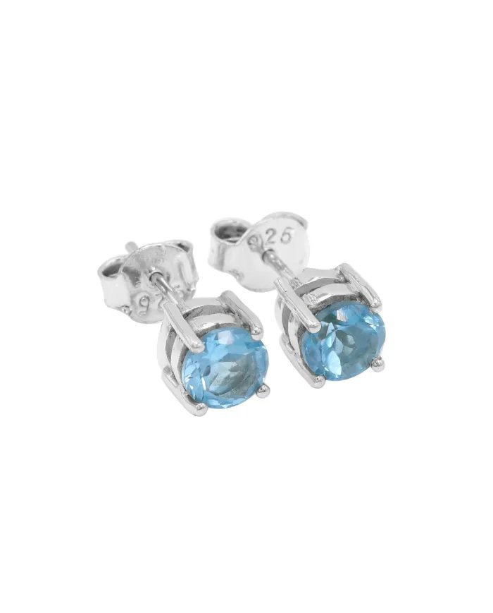 Sky Blue Topaz Studs - Sterling Silver Studs Handmade Minimalist Studs Round Shape Studs for Women