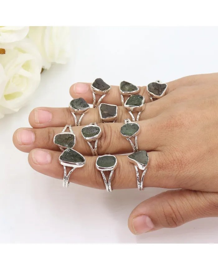 Raw Moldavite Ring – Handmade 925 Sterling Silver Gemstone Jewelry
