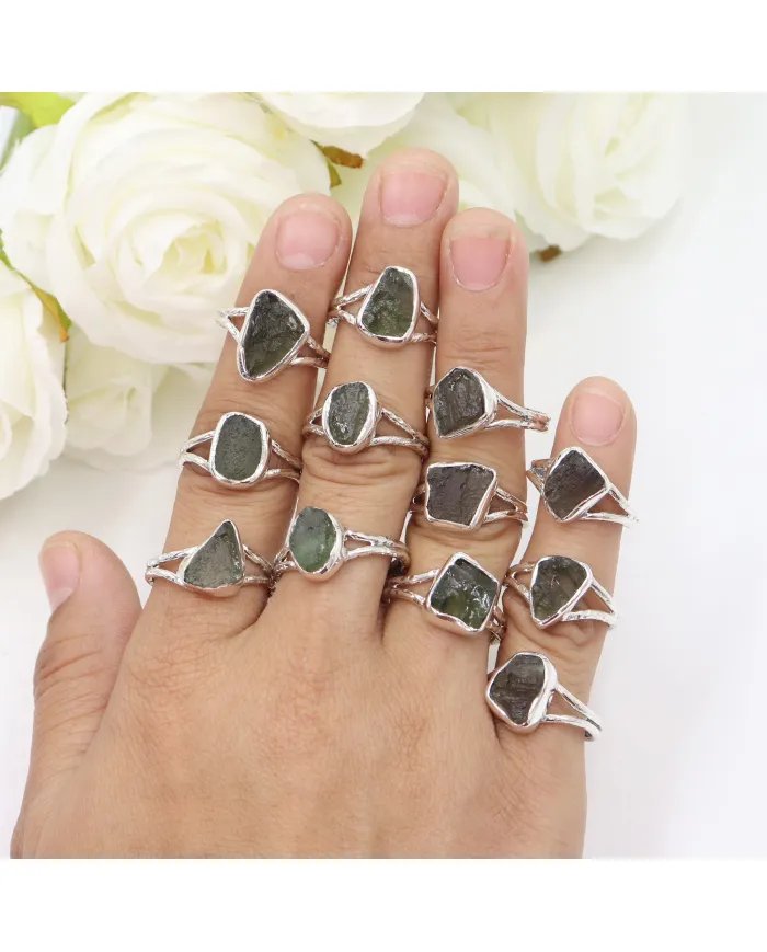 Raw Moldavite Ring – Handmade 925 Sterling Silver Gemstone Jewelry