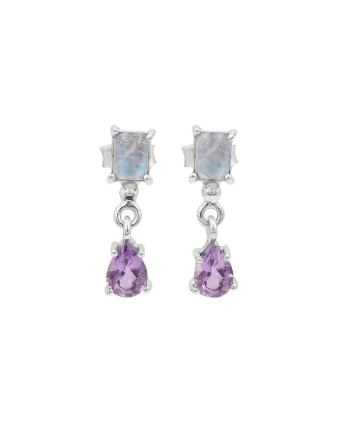 Amethyst & Moonstone Earrings Silver Earrings -Sterling Silver Dainty Earrings Handmade Jewelry for Women