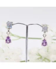 Amethyst & Moonstone Earrings Silver Earrings -Sterling Silver Dainty Earrings Handmade Jewelry for Women