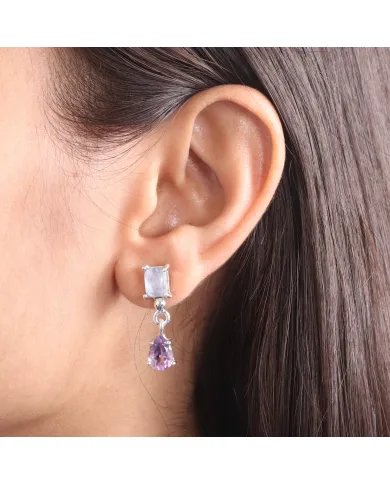 Amethyst & Moonstone Earrings Silver Earrings -Sterling Silver Dainty Earrings Handmade Jewelry for Women