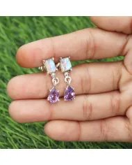 Amethyst & Moonstone Earrings Silver Earrings -Sterling Silver Dainty Earrings Handmade Jewelry for Women