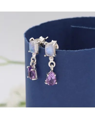 Amethyst & Moonstone Earrings Silver Earrings -Sterling Silver Dainty Earrings Handmade Jewelry for Women