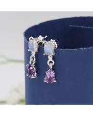 Amethyst & Moonstone Earrings Silver Earrings -Sterling Silver Dainty Earrings Handmade Jewelry for Women