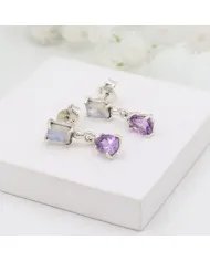 Amethyst & Moonstone Earrings Silver Earrings -Sterling Silver Dainty Earrings Handmade Jewelry for Women