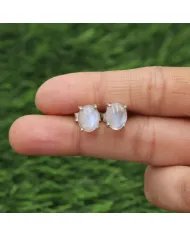 Rainbow Moonstone Studs - Sterling Silver Studs Gemstone Stud Handmade Earrings Minimalist Studs for Women