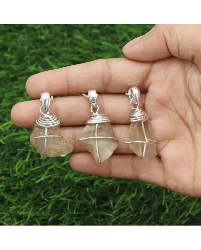 Raw Libyan Desert Glass Silver Pendant - Sterling Silver Pendant Handmade Pendant Statement Pendant with Chain