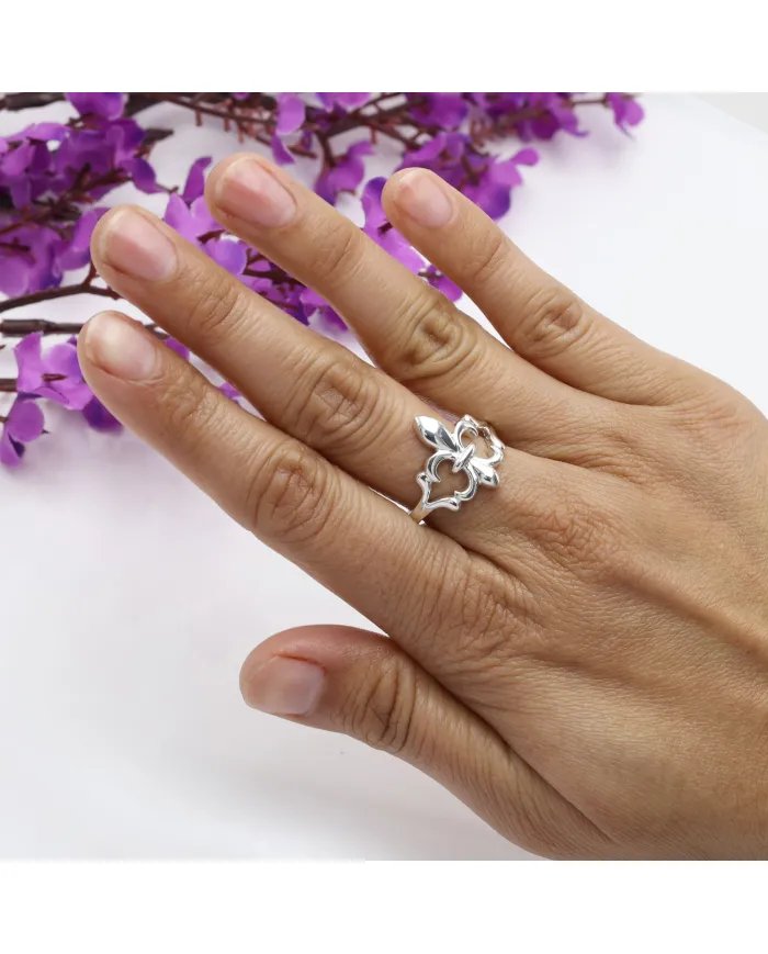 Silver Fleur-de-Lis Ring - 925 Silver Band Ring Silver Ring Statement Ring Handmade Ring for women