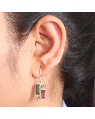 Tourmaline & Citrine Dangle Earrings - 925 Sterling Silver Jewelry