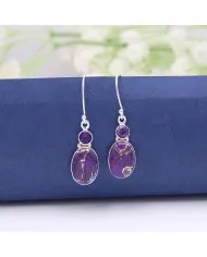 Purple Copper Turquoise Earrings - Sterling Silver Earrings Amethyst Earrings Handmade Pendant Silver Dangle Earrings for Women