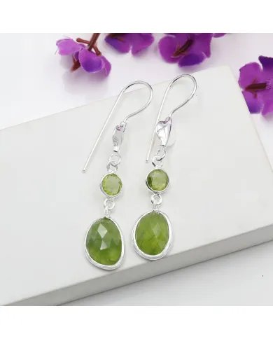 Natural Idocrase & Peridot Earrings - Sterling Silver Dangle Earrings Handmade Earrings Statement Earrings for Her