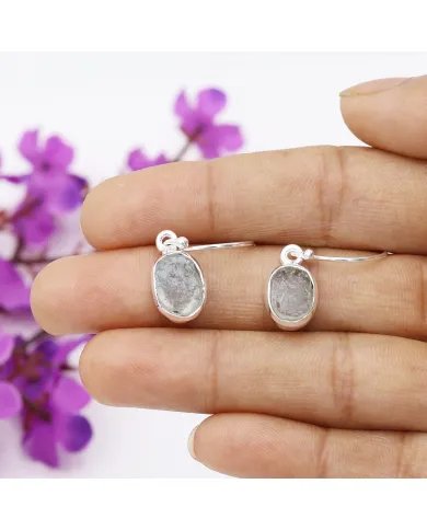 Natural Raw Aquamarine Earrings – 925 Sterling Silver Handmade Dangle Jewelry for Women