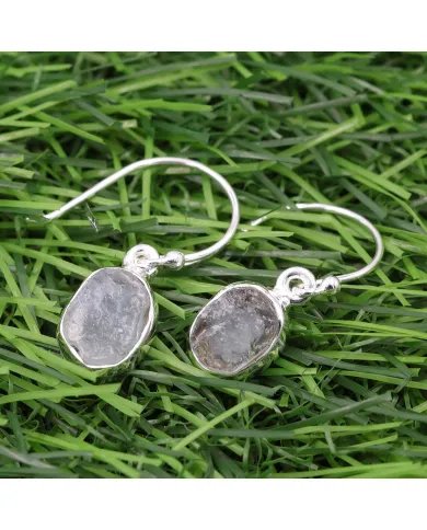 Natural Raw Aquamarine Earrings – 925 Sterling Silver Handmade Dangle Jewelry for Women