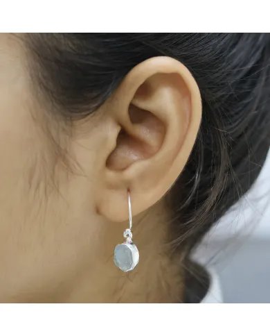 Natural Raw Aquamarine Earrings – 925 Sterling Silver Handmade Dangle Jewelry for Women