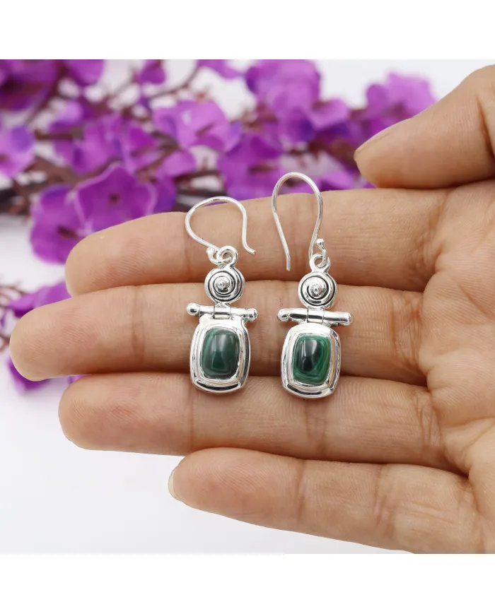 Malachite Earrings – 925 Sterling Silver Handmade Gemstone Jewelry