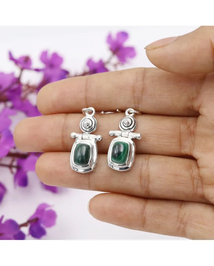 Malachite Earrings – 925 Sterling Silver Handmade Gemstone Jewelry