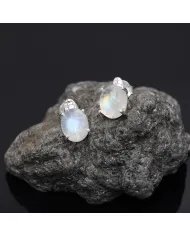Natural Moonstone Stud Earrings – 925 Sterling Silver Handmade Minimalist Everyday Jewelry