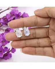 Natural Moonstone Stud Earrings – 925 Sterling Silver Handmade Minimalist Everyday Jewelry