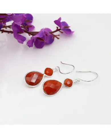 Red Onyx Gemstone Dangle Earrings - Sterling Silver Handmade Versatile Jewelry